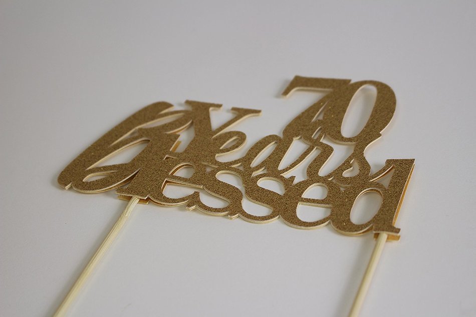 All About Details Gold 70-Years-Blessed Cake Topper N2