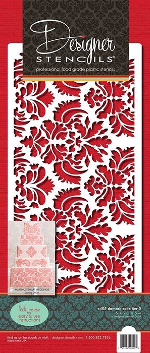 Designer Stencils C405 Damask Cake Tier 5 Cake Stencil, Beige/semi-transparent N2