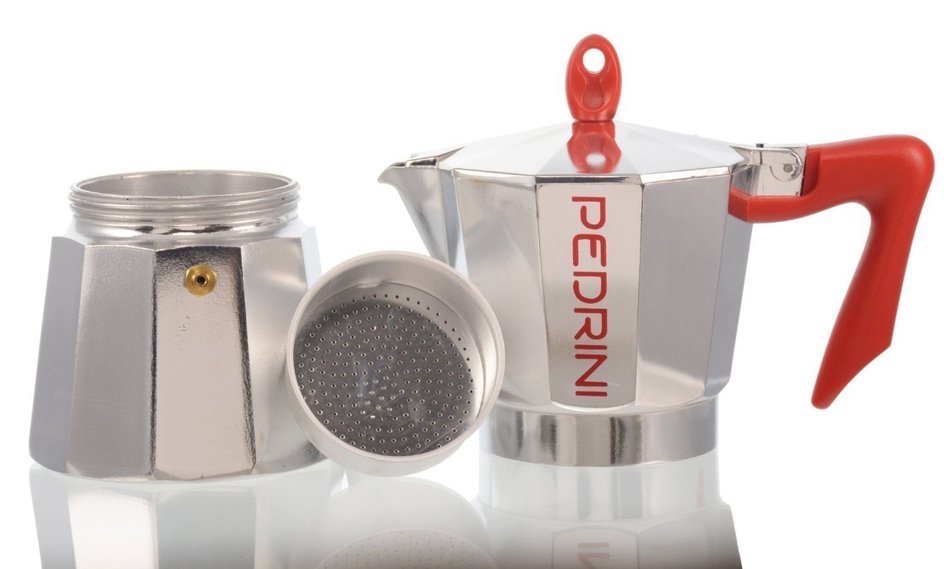 Pedrini: 9 Cups Espresso Coffee Pot, Polished Aluminium N6
