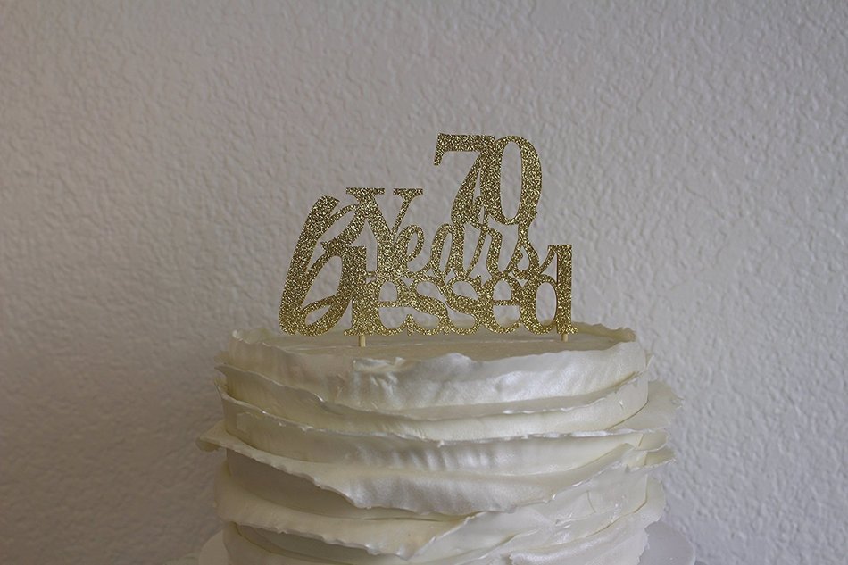 All About Details Gold 70-Years-Blessed Cake Topper N4