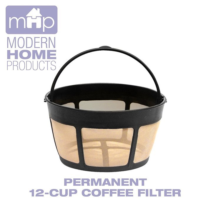 Permanent 12-Cup Basket Shape Gold Tone Coffee Filter Fits All Coffee Makers Using 8-12 Cup Basket Filters