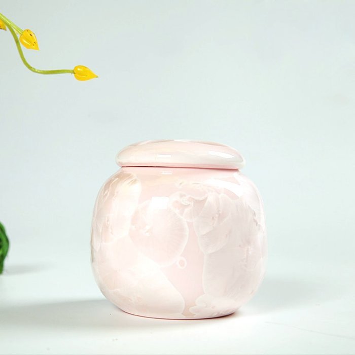 XDOBO Mini Crystalline Glaze Ceramic Tea Tin Pot Tea Sealed Storage Container (yellow) N3