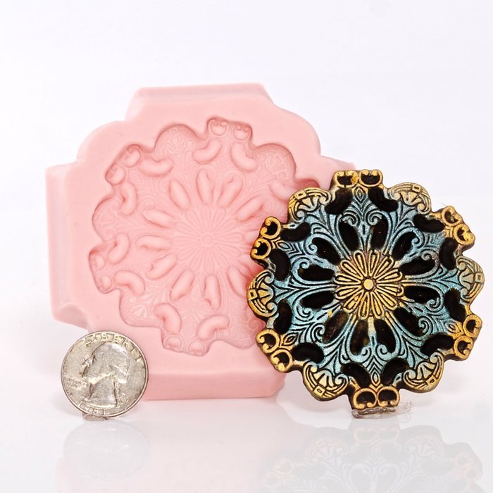 Round Steampunk Medallion Mold Easy To Use Flexible Silicone Food Safe Fondant, Chocolate, Candy, Resin, Polymer... N5