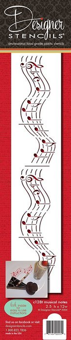 Designer Stencils C2128T Musical Notes Cake Stencil, 12", Beige/Semi-Transparent N2