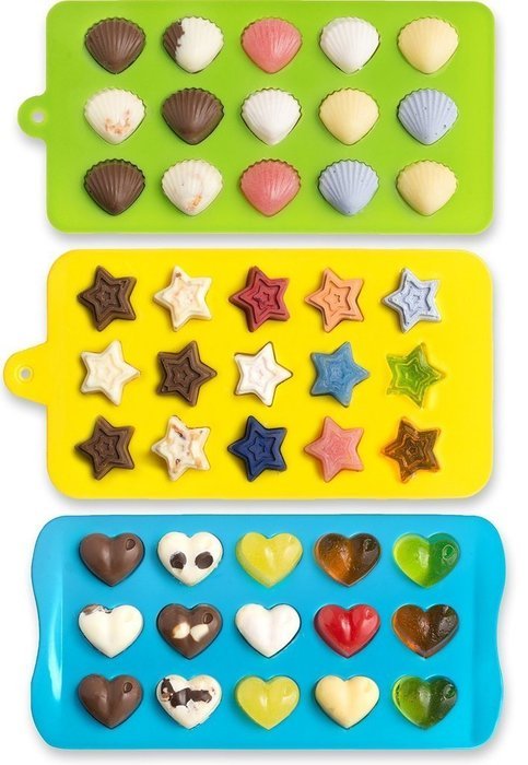 Wocuz Candy Molds & Ice Cube Trays - Hearts, Stars & Shells - Silicone Chocolate Molds - Fun, Toy Kids Set N4