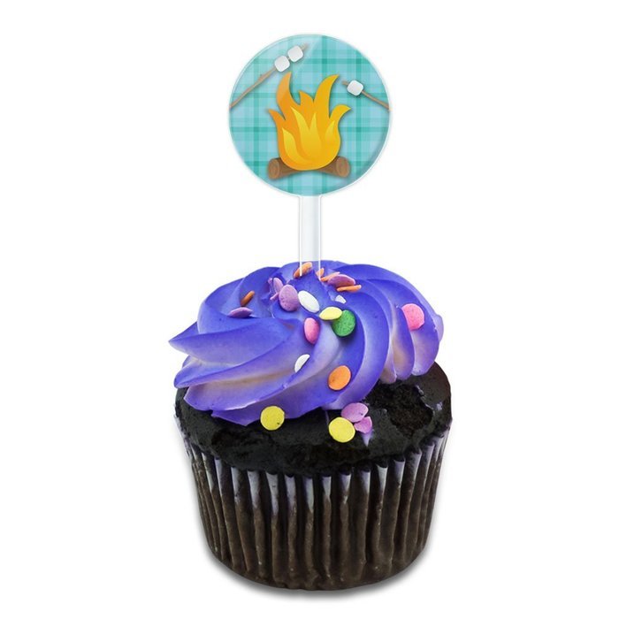 Campfire Camping Smores Roast Marshmallow Plaid Cake Cupcake Toppers Picks Set