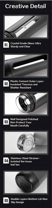 iRSE Tea Infuser Bottle resistant case loose leaf travel hot cold water Tumbler glass teapot stainless steel strainer... N2