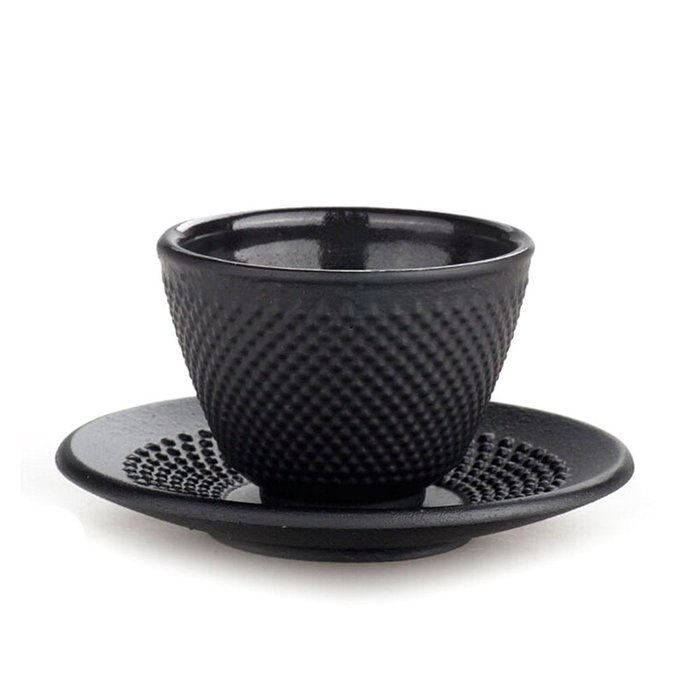XDOBO Japanese Black Hammered 2-3 Oz Cast Iron Teacup (4, Round)