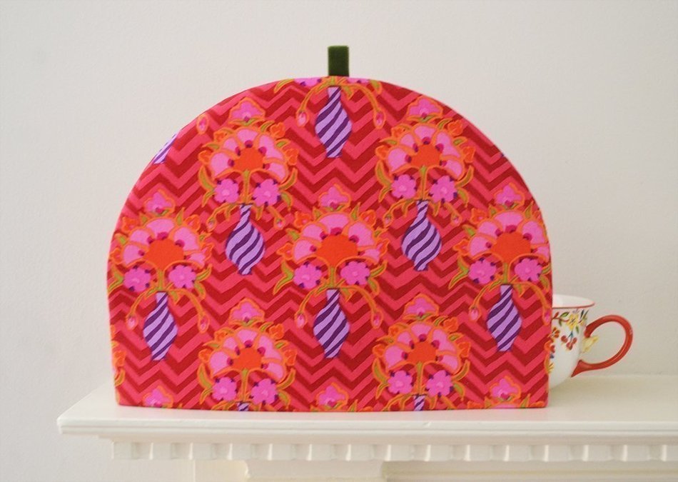 Bright Pink, Orange and Purple Artisanal Cotton Insulated Tea Cozy - Kaffe Fassett Floral Bouquet Print - 34Sizes