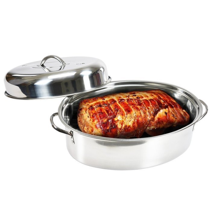 Stainless Steel Oval-shaped 16-inch Turkey Roaster Silver Pan