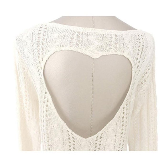 Blouse,BeautyVan Women Heart-Shaped Hollow-Knit Long-Sleeve Sweater Top Blouse (L, White) N5