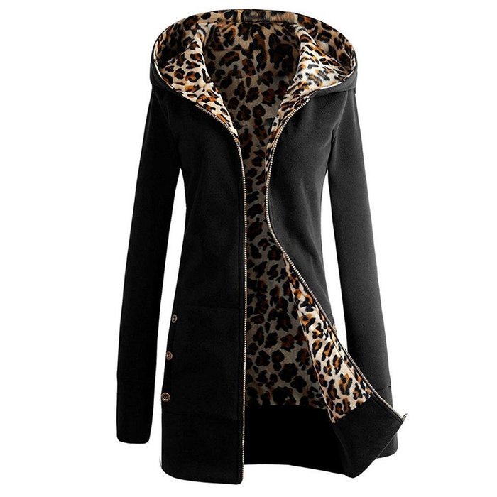 Coat,Morecome Women Plus Velvet Thickened Hooded Sweater Leopard Zipper Coat N6