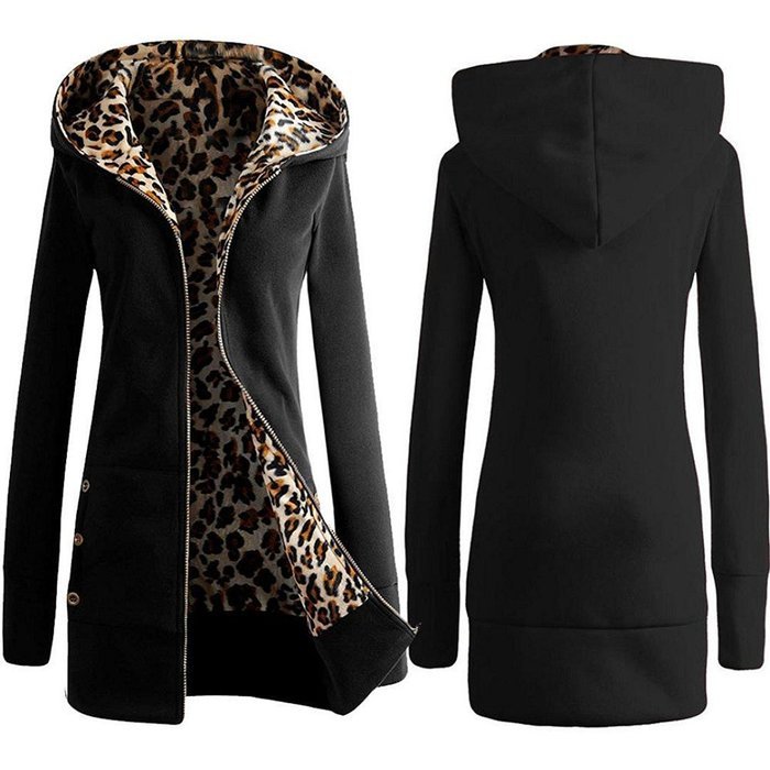 Coat,Morecome Women Plus Velvet Thickened Hooded Sweater Leopard Zipper Coat N8