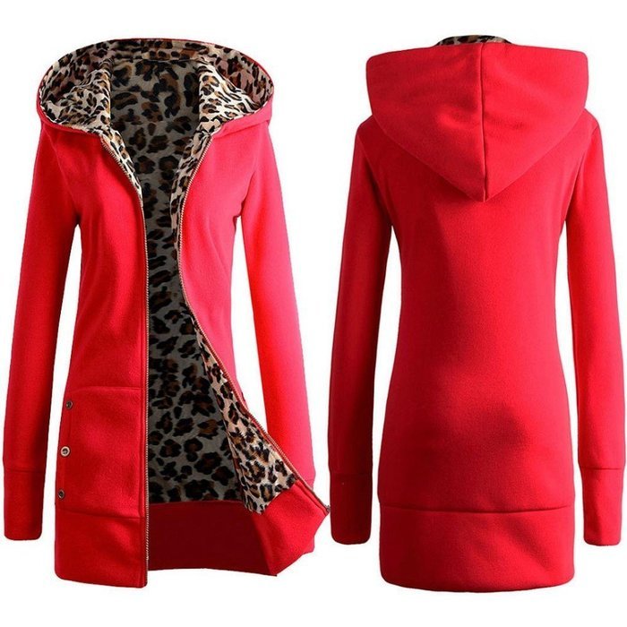 Coat,Morecome Women Plus Velvet Thickened Hooded Sweater Leopard Zipper Coat N9