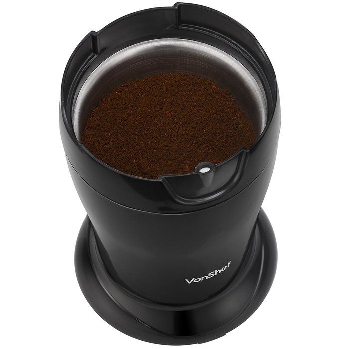 VonShef Whole Coffee Bean, Nut & Spice Grinder - Powerful 150W Motor with Stainless Steel Twin Blades N3