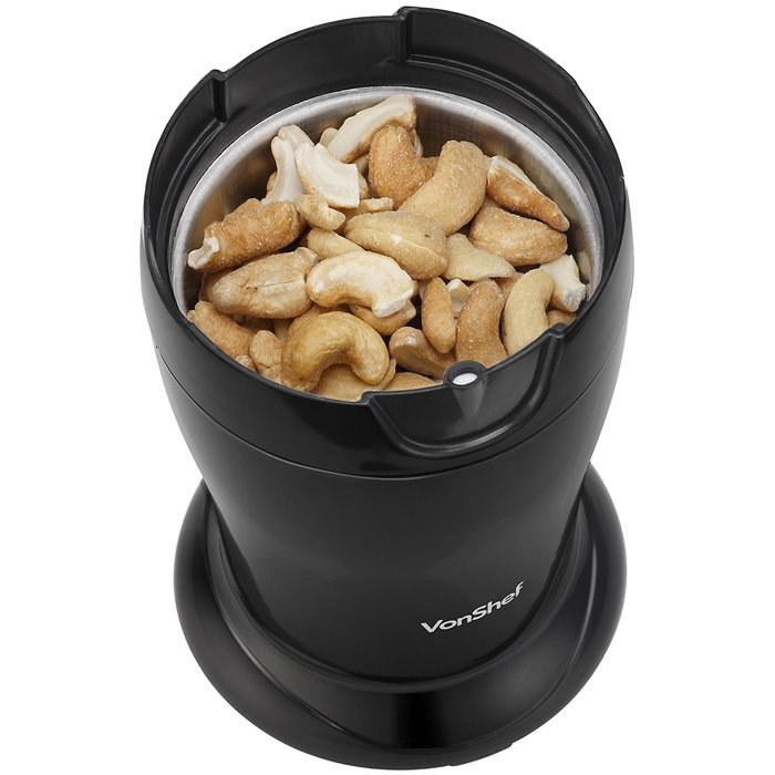 VonShef Whole Coffee Bean, Nut & Spice Grinder - Powerful 150W Motor with Stainless Steel Twin Blades N4