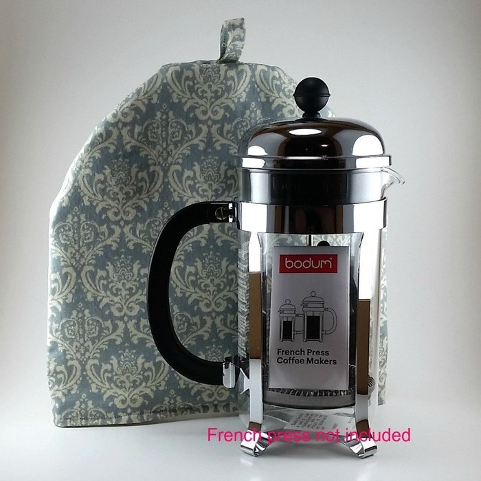 Blue Brocade, French Press Cozy Cover, 8 cup, Insulated, Handmade Coffee Gift N3