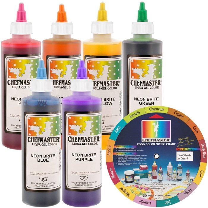 Chefmaster by US Cake Supply Liqua-Gel 10.5-Ounce Neon Cake Decorating 6 Color Kit