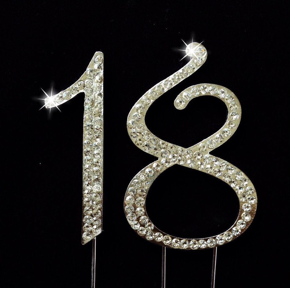 18th Birthday Number Cake Topper with Sparkling Rhinestone Crystals - 2.75