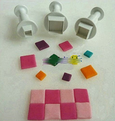Anyana 3pcs set Square Plastic Plunger And Cookie Cutter Cake Mould Tool Kitchen Tool Sugar Paste Baking Mould... N2
