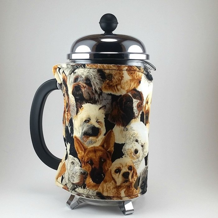 French Press Cozy, 8 cup Cafetiere Cosy Dog Print N2