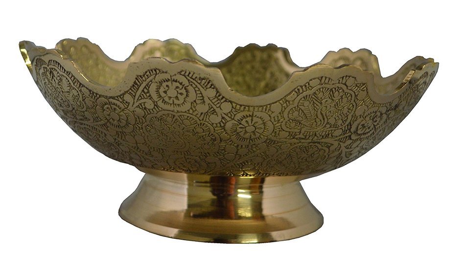 Zap Impex Pure Golden Plated Brass Decorative Fruit Bowl carving Work - Size- 7" Beautiful Peacock design Kitchenware...