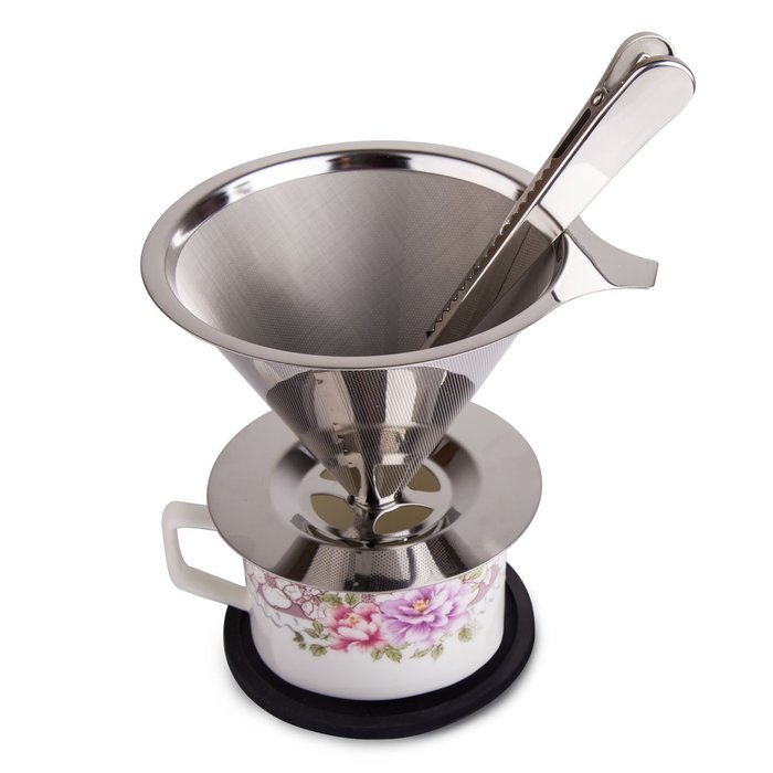 Pour Over Coffee Filter Paperless - STYDDI Stainless Steel Reusable Double Mesh Coffee Dripper with Stand , Coffee... N3