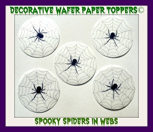 24 Spooky Halloween Spiders Cob Webs Decorative Wafer Paper Toppers &copy; Small 1.5" Size Cake Toppers
