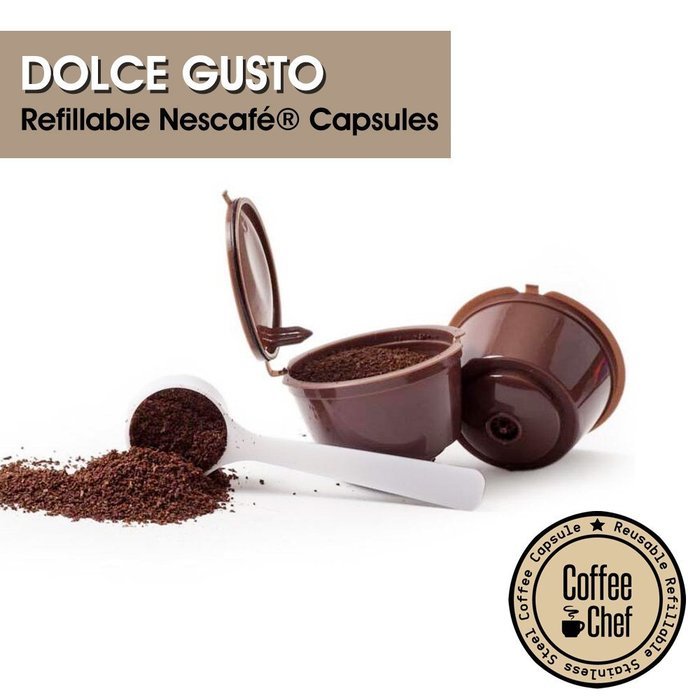 Coffee Chef (TM ) 2Pcs Refillable Nescafe Dolce Gusto Capsule With 1Pcs Spoon | Reusable and Compatible with Mini... N3