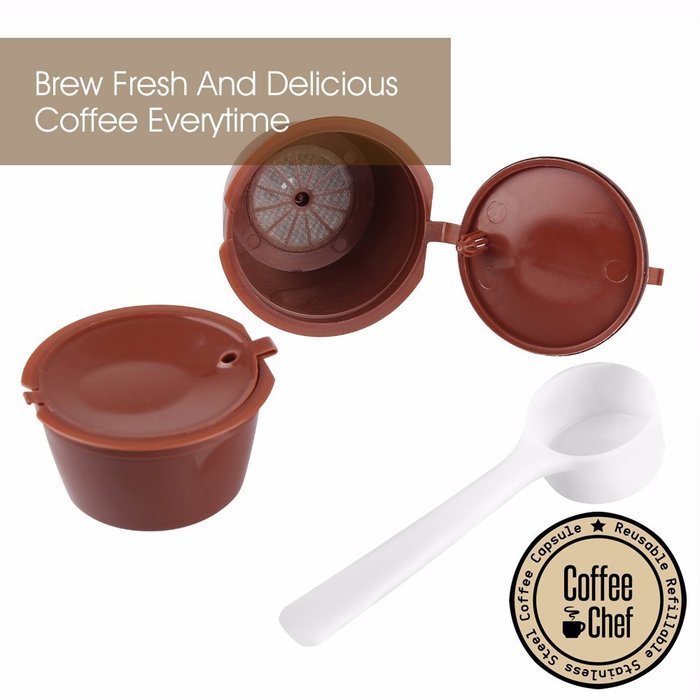 Coffee Chef (TM ) 2Pcs Refillable Nescafe Dolce Gusto Capsule With 1Pcs Spoon | Reusable and Compatible with Mini... N4