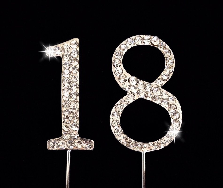 18th Birthday Number Cake Topper with Sparkling Rhinestone Crystals - 1.75