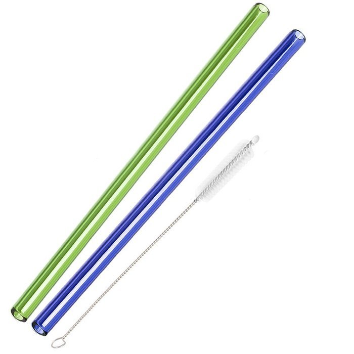 Hummingbird Glass Straws with Cleaning Brush (2 Pack), 8" x 9.5mm, Blue N11