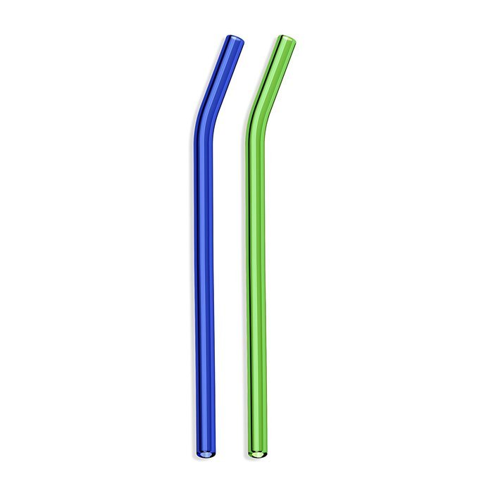 Hummingbird Glass Straws with Cleaning Brush (2 Pack), 8" x 9.5mm, Blue N14