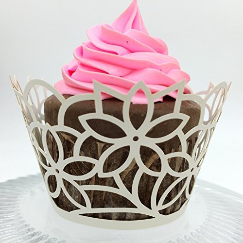 CozyT 50 PACK Flowers Design Cupcake Wrappers Artistic Bake Cake Paper Cups Vine Lace Laser Cut Liner Baking Cup... N10