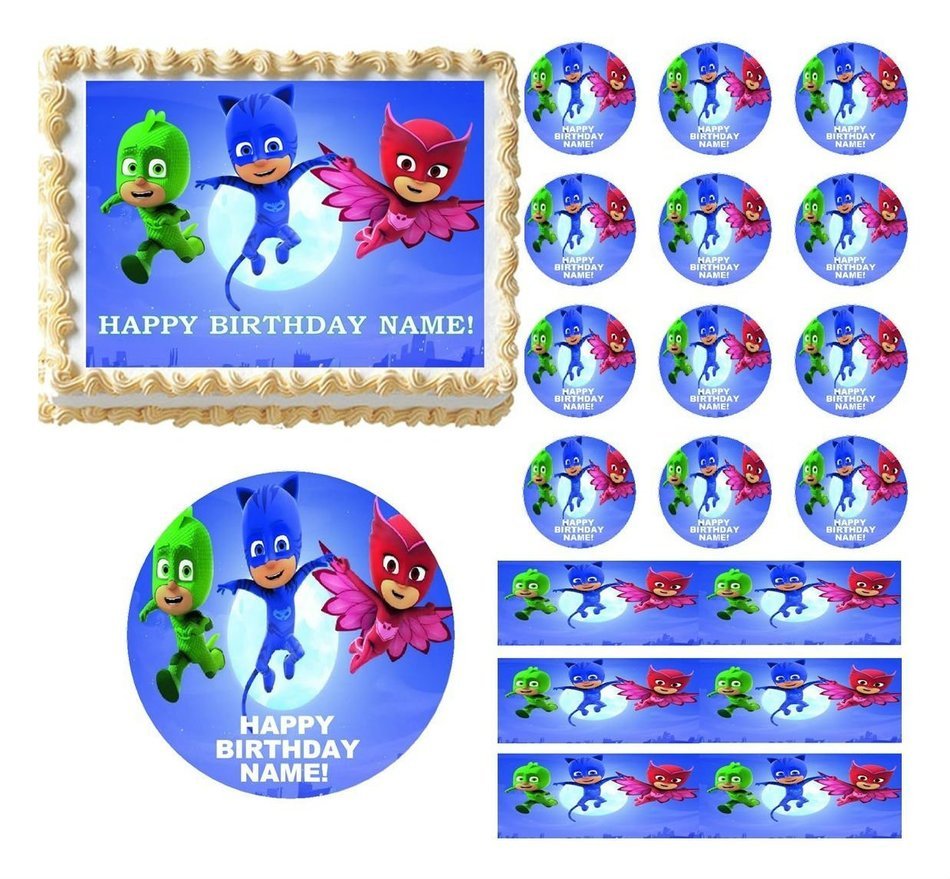 Flying PJ MASKS Edible Cake Topper Image Frosting Sheet Cake Cupcakes NEW Best Selling Prod (Cupcakes ( 2" 12...