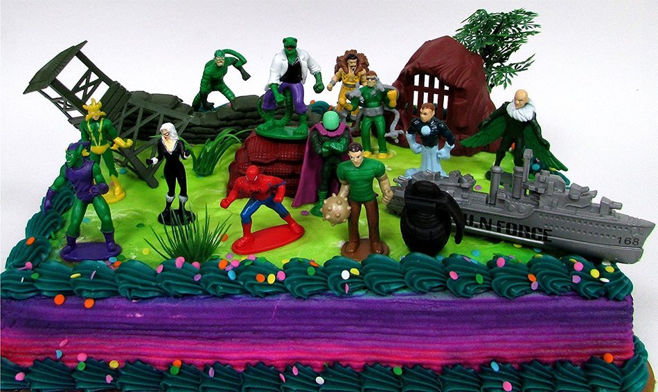 SPIDERMAN 20 Piece Birthday CAKE Topper Set, Featuring 12 Figures, Decorative Themed Accessories, Figures Average... N8