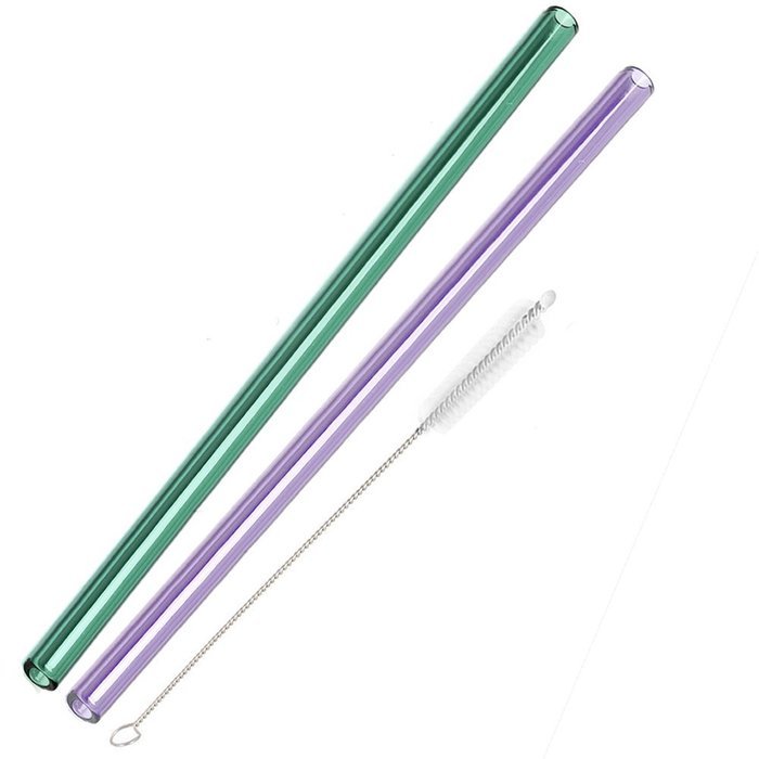 Hummingbird Glass Straws with Cleaning Brush (2 Pack), 8" x 9.5mm, Blue N21