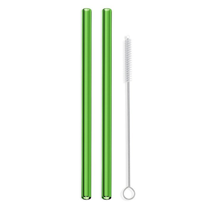 Hummingbird Glass Straws with Cleaning Brush (2 Pack), 8" x 9.5mm, Blue N22