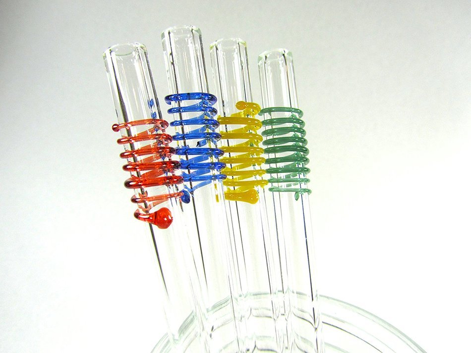 Hummingbird Glass Straws with Cleaning Brush (2 Pack), 8" x 9.5mm, Blue N23