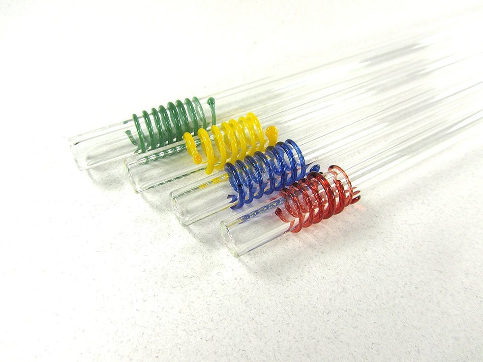 Hummingbird Glass Straws with Cleaning Brush (2 Pack), 8" x 9.5mm, Blue N24