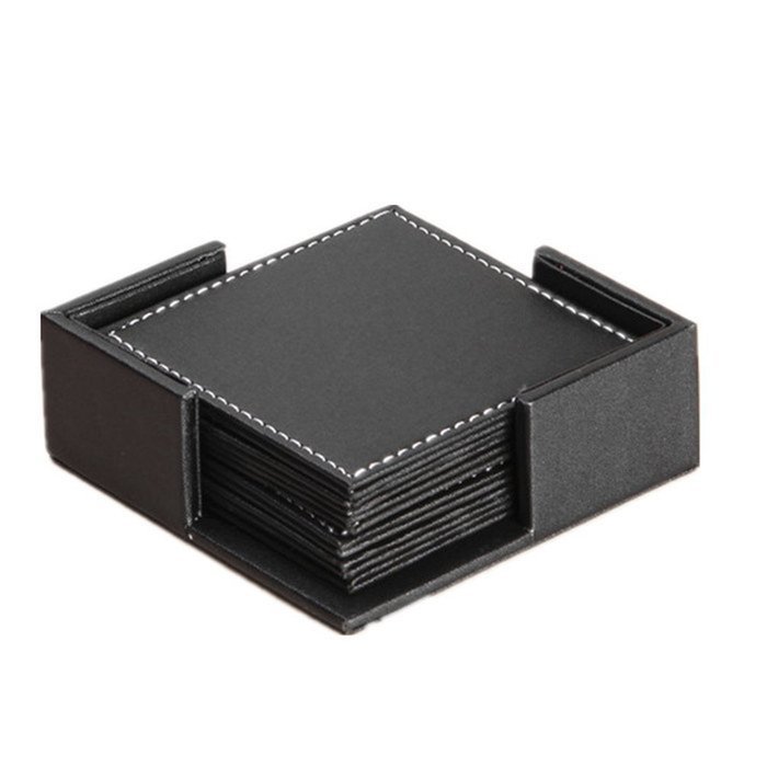 Set of 6 Leather Round Drink Coasters Cup Mats with Coaster