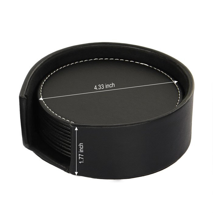 Willcome Set of 6 Leather Round Drink Coasters Cup Mats with Coaster Holder for Wine Beer or Any Beverage Use N11