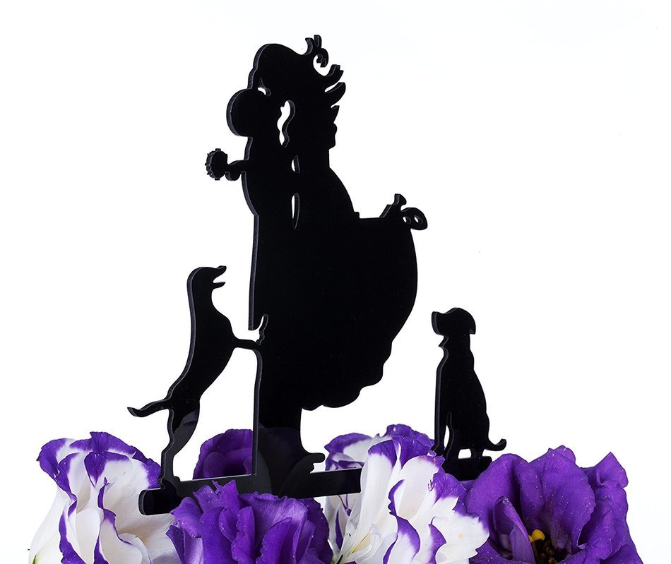 LOVENJOY with Gift Box Love Her Love Her Dog Silhouette Acrylic Wedding Engagement Cake Decoration Topper Black... N12