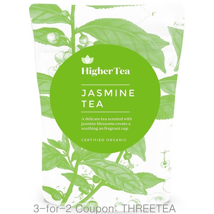 Jasmine Tea 3 oz, By Higher Tea (40 Cups) Certified Organic Premium Loose Leaf Tea, Resealable Bag