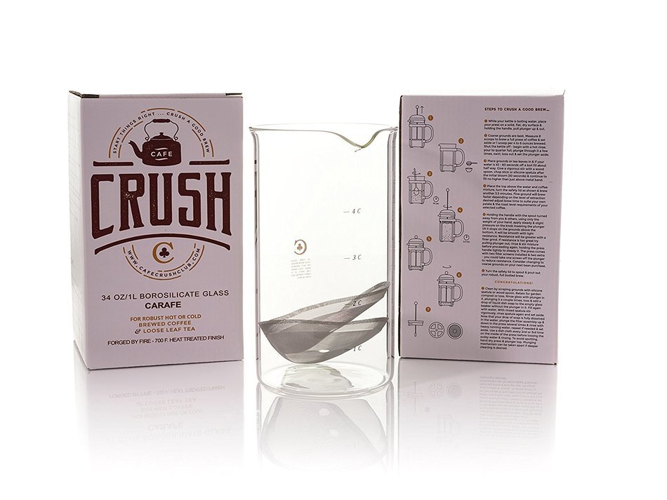 French Press Toughened Glass Cafe Crush Club Carafe 32/34 Ounce, Strong 1 Liter, Universal Beaker N5