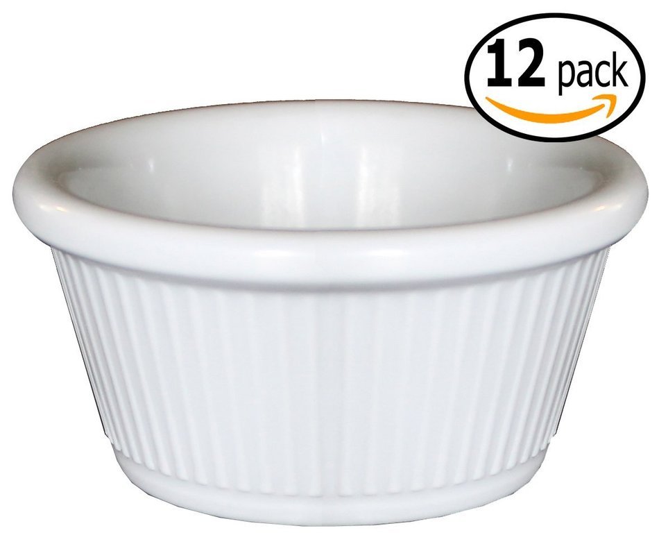 Clipper Fluted Round Stackable Small Melamine Condiment Ramekins with Pan Scraper, White (12-Pack, 2 Ounce) N15