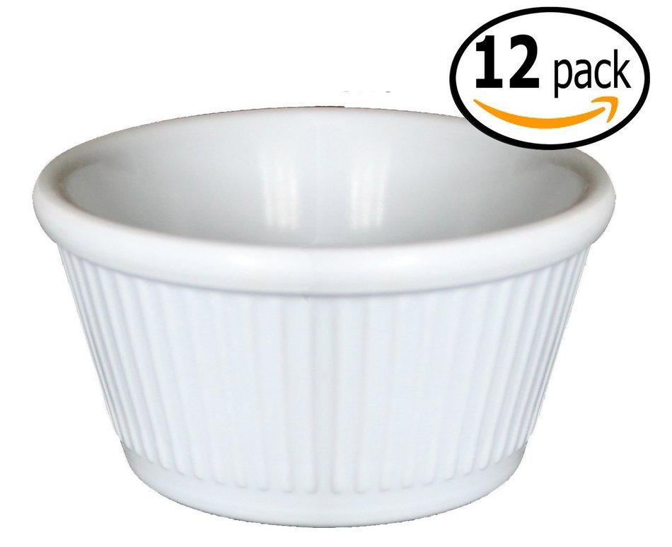 Clipper Fluted Round Stackable Small Melamine Condiment Ramekins with Pan Scraper, White (12-Pack, 2 Ounce) N17
