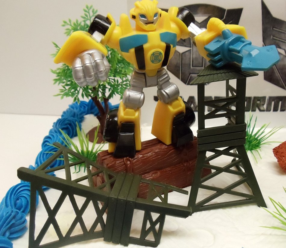Transformers 10 Piece Birthday Cake Topper Set Featuring Bumblebee and Optimus Prime Figures with Themed Decorative... N4