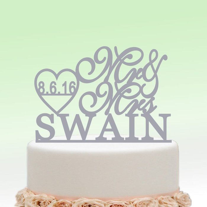 ivisi Personalized Wedding Cake Topper Monogram Last Name Surname Decoration Anniversary Gift (Design10)