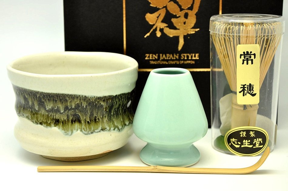 Japanese Mino Yaki ware Matcha Bowl And Tea Ceremony Set Green Tea 10.5 / 10.5 / 7.8cm (4.1 / 4.1 / 3inch)[7362] N6